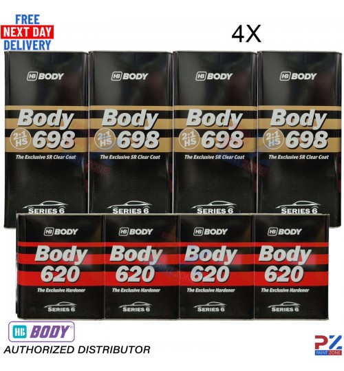 4x HB BODY 698 HS SR 2:1 Clear 7.5L Kit with 620 Hardener – 2K Lacquer